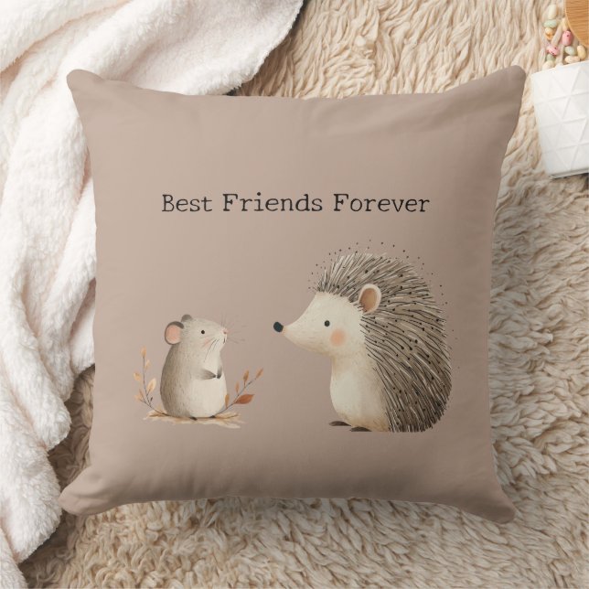 Cute Brown Cream Hedgehog Mouse Best Friends Kudde (Filt)