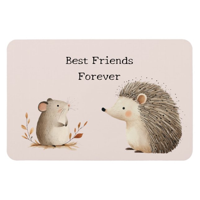 Cute Brown Cream Hedgehog Mouse Best Friends Magnet (Horisontell)