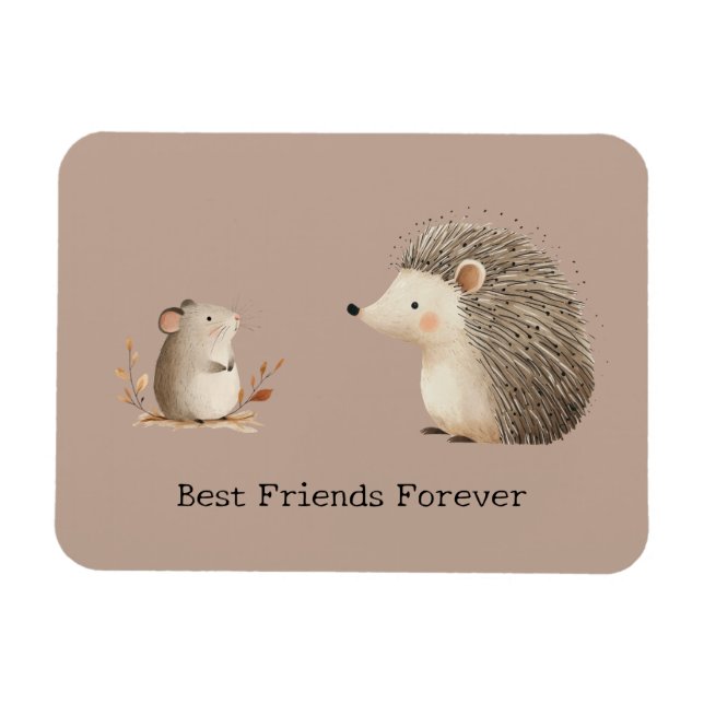 Cute Brown Cream Hedgehog Mouse Best Friends Magnet (Horisontell)