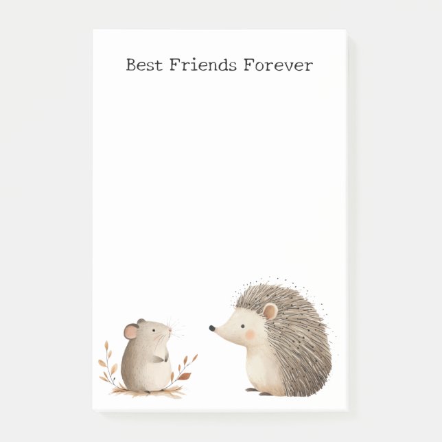 Cute Brown Cream Hedgehog Mouse Best Friends Post-it Block (Framsida)