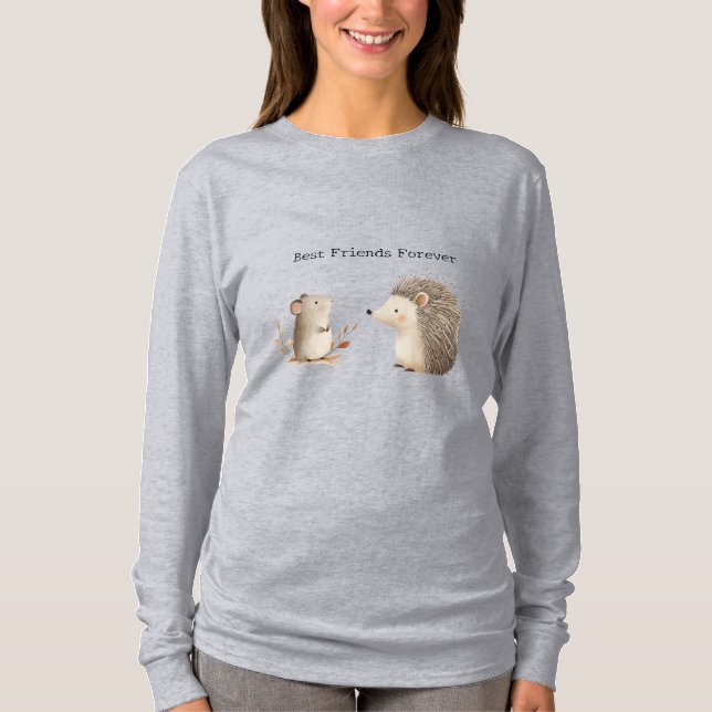 Cute Brown Cream Hedgehog Mouse Best Friends T Shirt (Framsida)