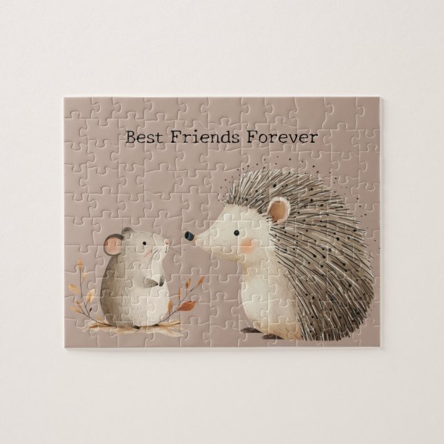 Cute Brown Cream Hedgehog Mouse Pussel (Horisontell)