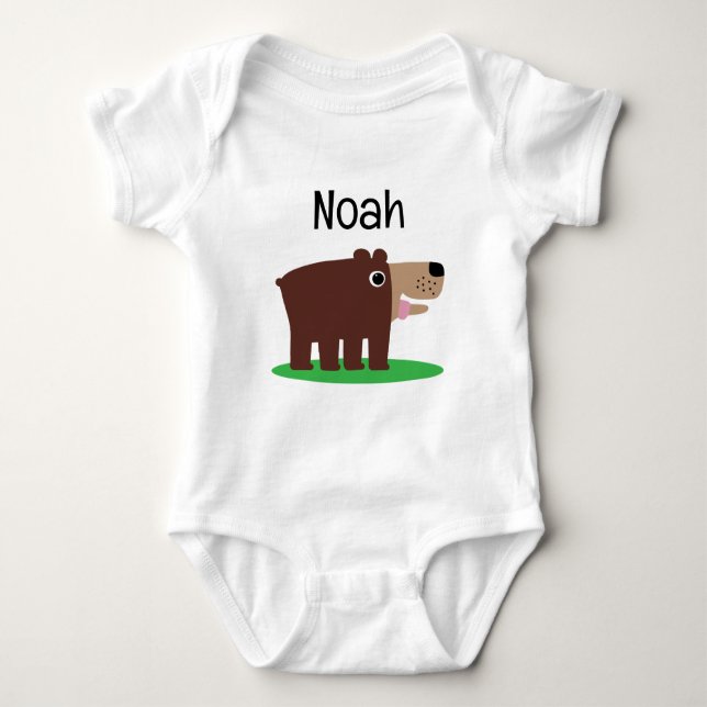 Cute brown cub bear cartoon custom baby jumpsuit t shirt (Framsida)