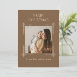 Cute Brown Custom Photo Christmas Julkort