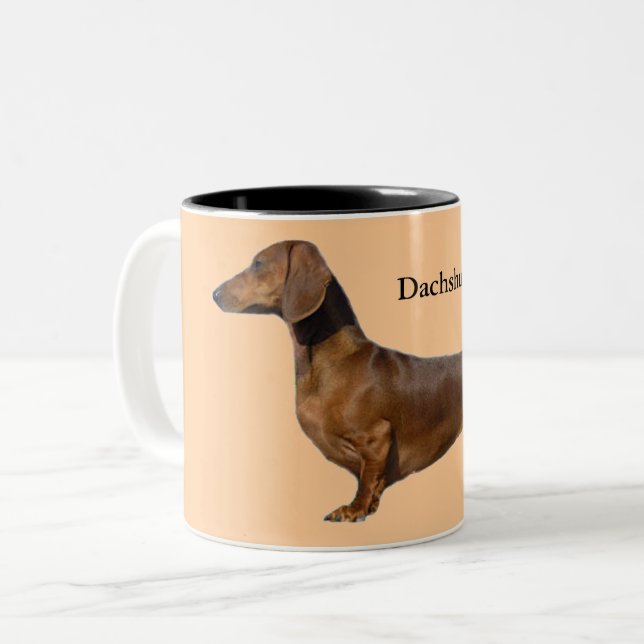 Cute Brown Dachshund Hund Två-Tonad Mugg (Framsida vänster)