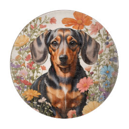 Cute Brown Dachshund och Cosmos Flowers