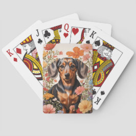 Cute Brown Dachshund och Cosmos Flowers Casinokort