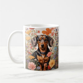 Cute Brown Dachshund och Cosmos Flowers Kaffemugg