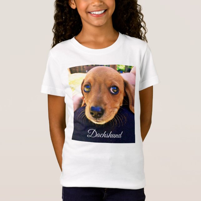 Cute Brown Dachshund Puppy Hund T Shirt (Framsida)