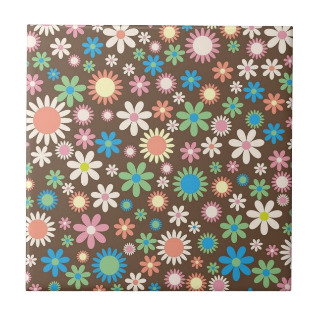 Cute Brown Flower Power Pattern Kakelplatta (Framsidan)