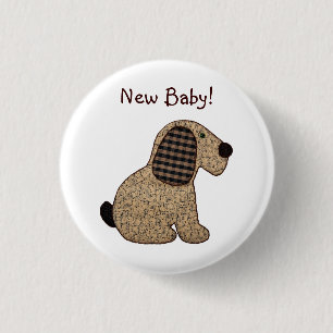 Cute Brown Gingham Patchwork Puppy Hund Knapp