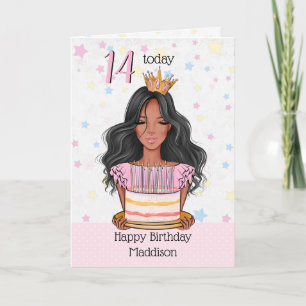 Cute Brown Girl med Cake Grattis på födelsedagen C Helgkort