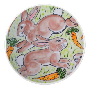 Cute Brown Grönt Bunny Rabbits Carrots Cute Knopp