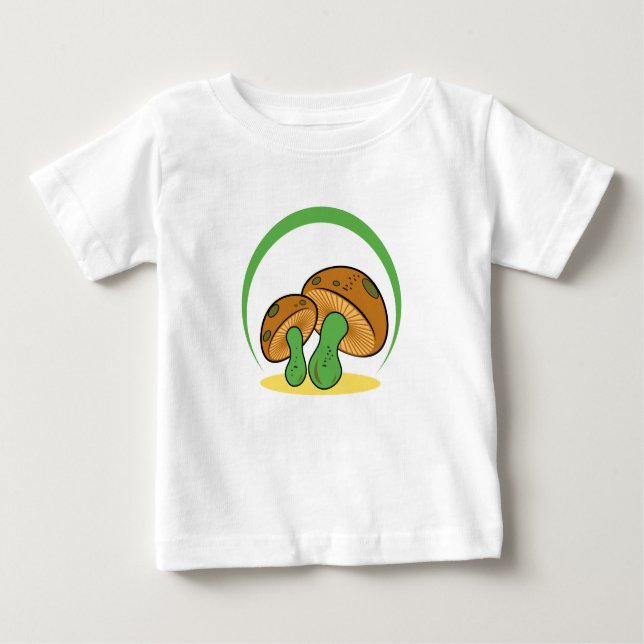 Cute Brown Grönt Tecknad Mushroom Fungi Art T Shirt (Framsida)