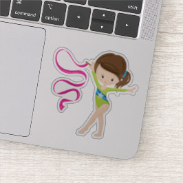 Cute Brown-högparad rytmisk gymnast med ribbon Klistermärken