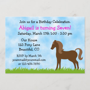 Cute Brown Horse Girls Birthday-inbjudan Inbjudningar