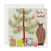 Cute Brown Horse, Julgran Birthday Inbjudan
