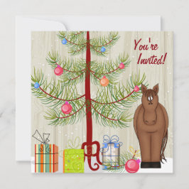 Cute Brown Horse, Julgran Birthday Inbjudan