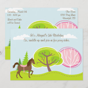 Cute Brown Horse och Träd Pony Rides Birthday Inbjudningar
