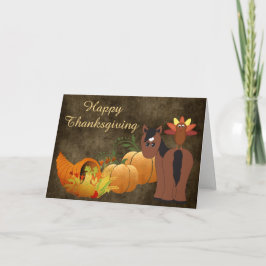 Cute Brown Horse och Turkiet Happy thanksgiving Helgkort