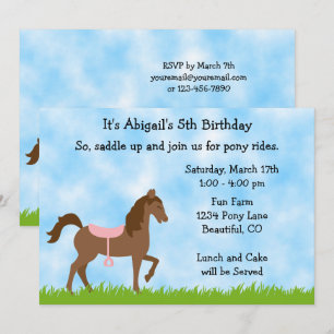 Cute Brown Horse Pony Rides Girls Birthday Inbjuda Inbjudningar