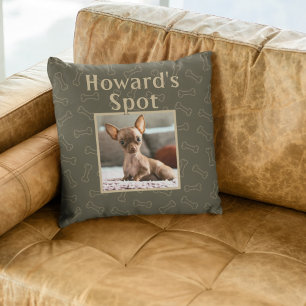 Cute Brown Hund Anpassningsbar Pet Photo Namn Bone Kudde