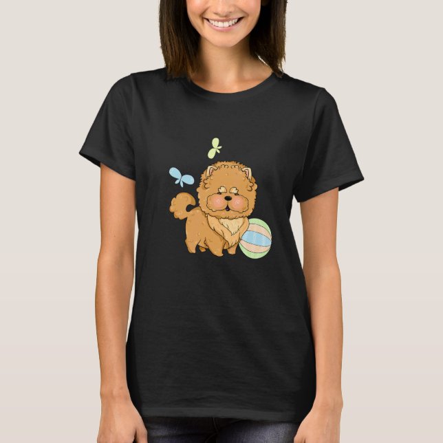 Cute Brown Hund och Boll T Shirt (Framsida)
