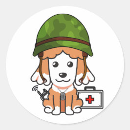 Cute Brown Hund Wearing Army helmet Runt Klistermärke