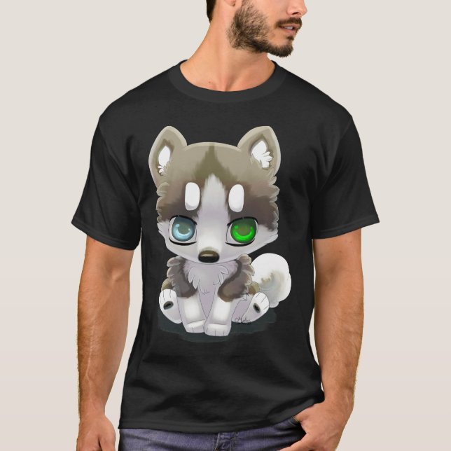 Cute Brown Husky Heterocromia T Shirt (Framsida)