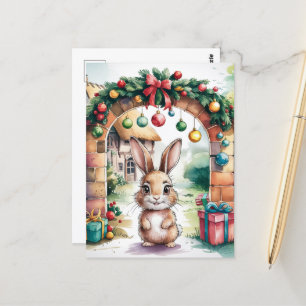 Cute Brown-julbunten under en Arch Vykort
