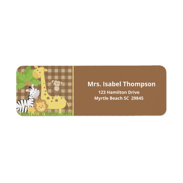 Cute Brown Jungle Animals Returadress Etikett (Framsidan)