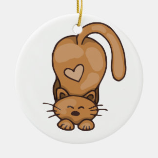 Cute Brown Kattunge med hjärta Julgransprydnad Keramik