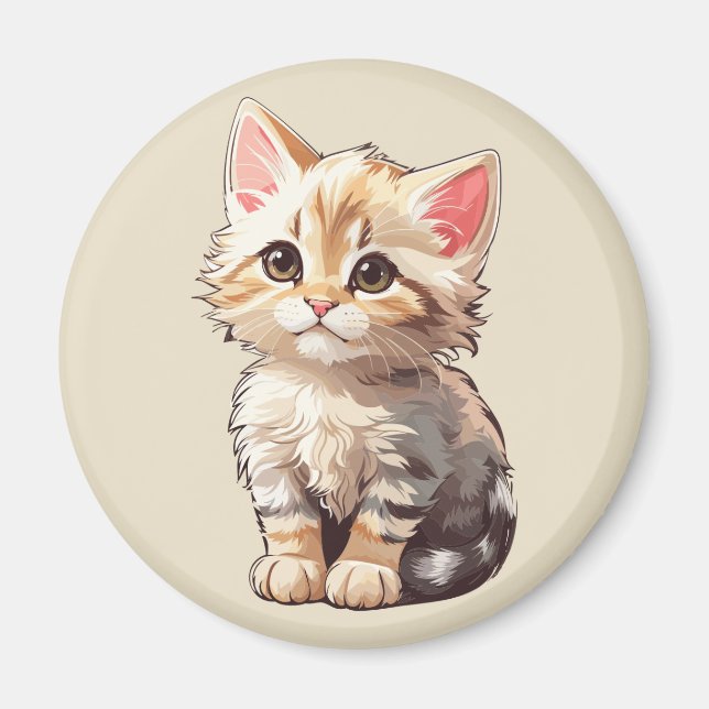 Cute Brown Kawaii Kitten Magnet (Framsidan)