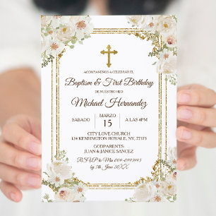 Cute Brown Mexican Baptism och första födelsedag Inbjudningar