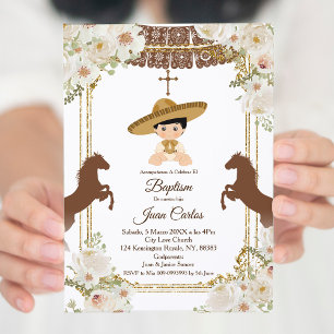 Cute Brown Mexican Boy Horse Baptism Inbjudningar