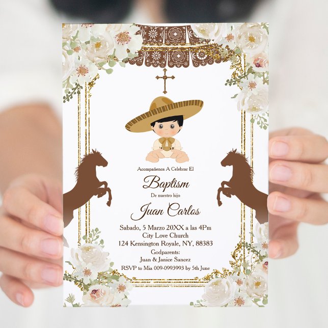 Cute Brown Mexican Boy Horse Baptism Inbjudningar (Skapare uppladdad)