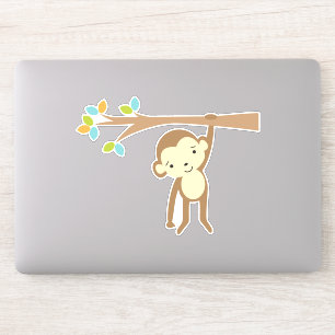 Cute Brown Monkey Hanging från Gren Klistermärken