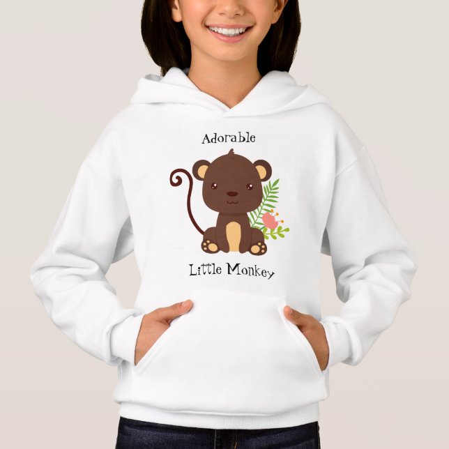Cute Brown Monkey med Rosa Flowers T Shirt (Framsida)