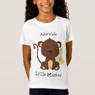 Cute Brown Monkey med Rosa Flowers T Shirt