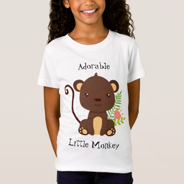 Cute Brown Monkey med Rosa Flowers T Shirt (Framsida)
