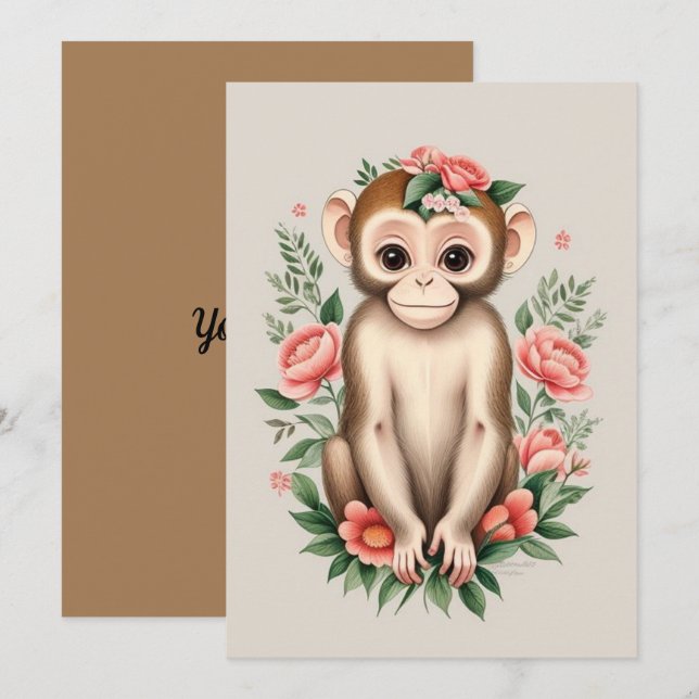 Cute Brown Monkey Tack Kort (Fram/baksida)