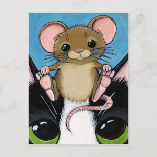 Cute Brown Mouse och Cat-vykort Vykort
