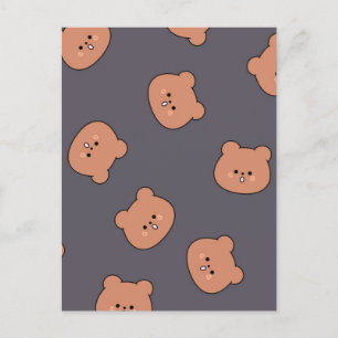 Cute Brown Nalle Ansikte Mönster Mörk blått Vykort