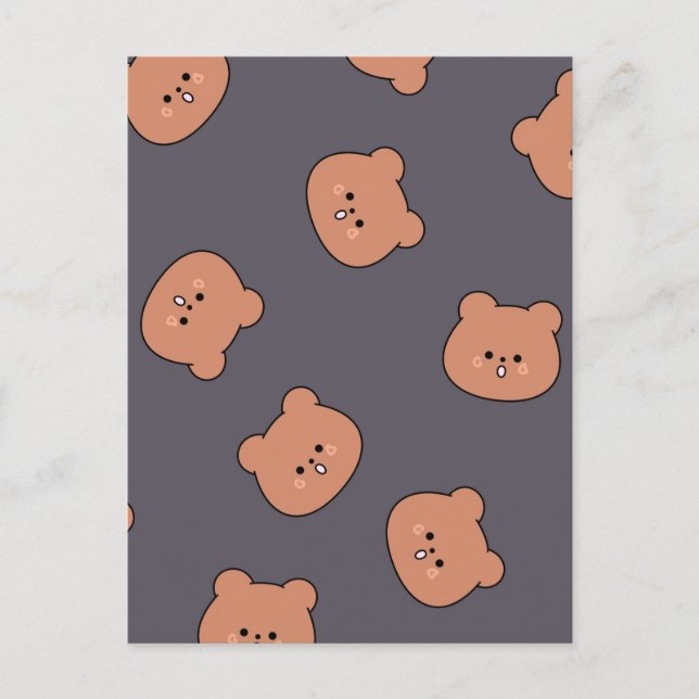 Cute Brown Nalle Ansikte Mönster Mörk blått Vykort (Framsida)