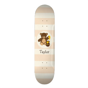 Cute Brown-Nalle med Gult Honung Skateboard Bräda 19,5 Cm