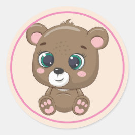 Cute Brown-Nalle med Rosa Öron och Tassar Runt Klistermärke