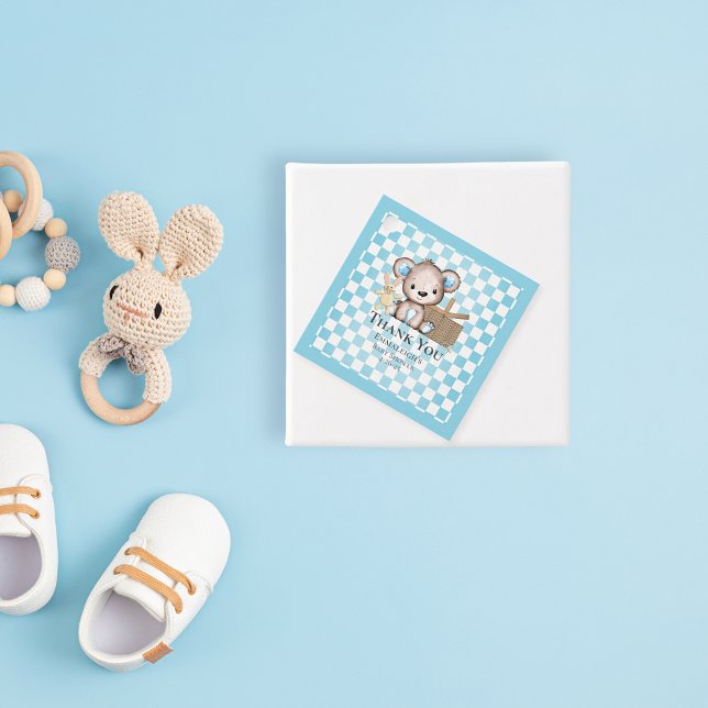 Cute Brown Nalle Picnic Baby Shower Gåvor Etiketter (Skapare uppladdad)