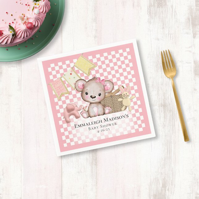 Cute Brown Nalle Picnic Baby Shower Napkins Pappersservett (Skapare uppladdad)