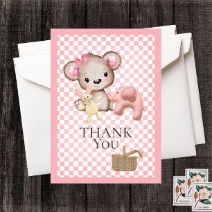 Cute Brown Nalle Picnic Baby Shower Tack Kort