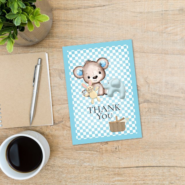 Cute Brown Nalle Picnic Baby Shower Tack Kort (Skapare uppladdad)